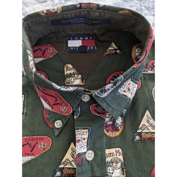 Vtg Y2K 90s Tommy Hilfiger Short Sleeve Button Shirt Ski Destination Men’s SZ M - Picture 2 of 13